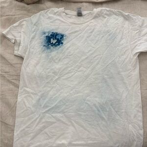 White T-Shirt with Blue Butterfly Design